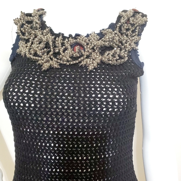 Beaded Prada Black Crochet Runway Dress - Picture 3 of 6